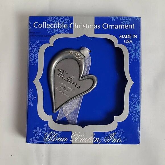 Gloria Duchin Mothers Heart Christmas Ornament Swarovski Elements Silver Ribbon - Picture 1 of 3